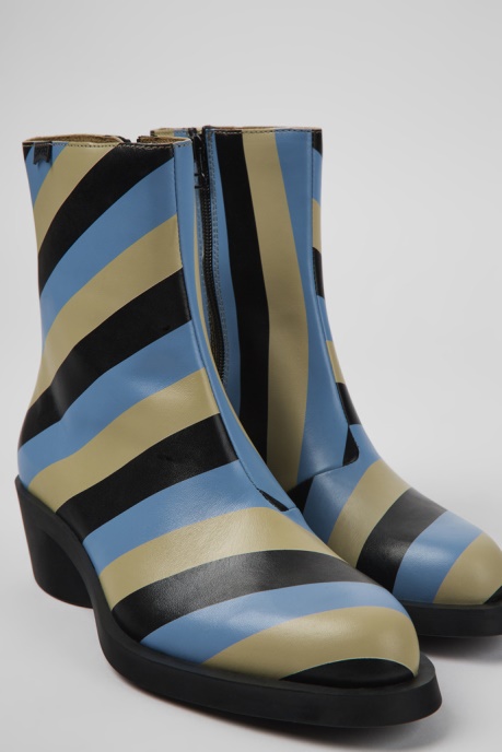 Bonnie Multicolored Striped Leather Boots For Women Exclusive Camper AU