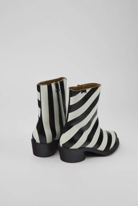 Camper AU Bonnie Black And White Striped Leather Boots For Women New Arrivals