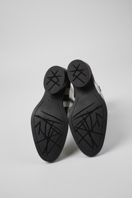 Camper AU Bonnie Black And White Striped Leather Boots For Women New Arrivals