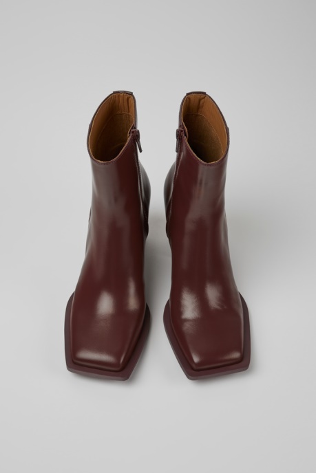 Design Karole Burgundy Leather Ankle Boots For Women Camper AU