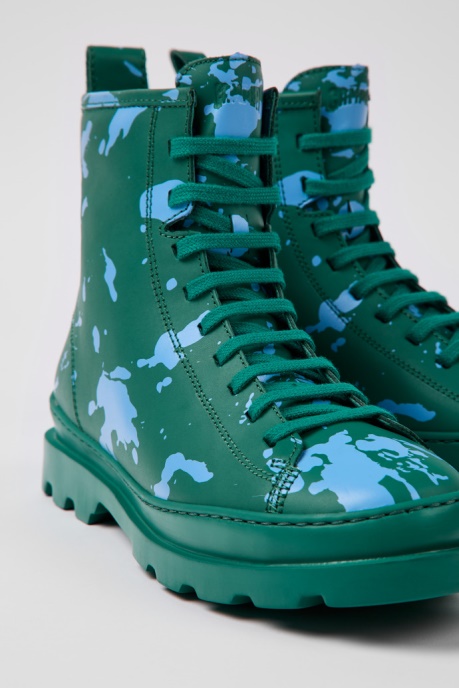 Camper AU Brutus Green And Blue Leather Ankle Boots For Women New Arrivals