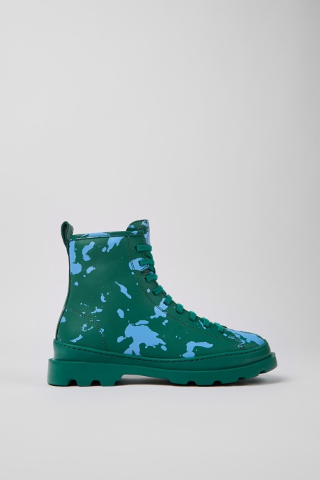Camper AU Brutus Green And Blue Leather Ankle Boots For Women New Arrivals