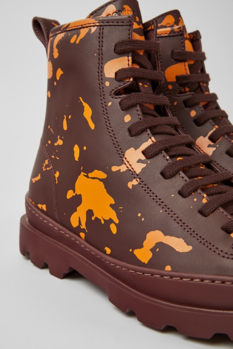 Brutus Burgundy And Orange Printed Leather Ankle Boots For Women Exclusive Camper AU