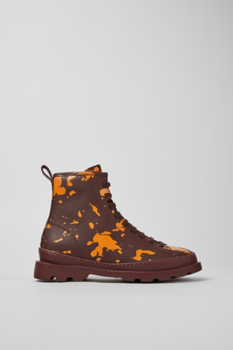 Brutus Burgundy And Orange Printed Leather Ankle Boots For Women Exclusive Camper AU