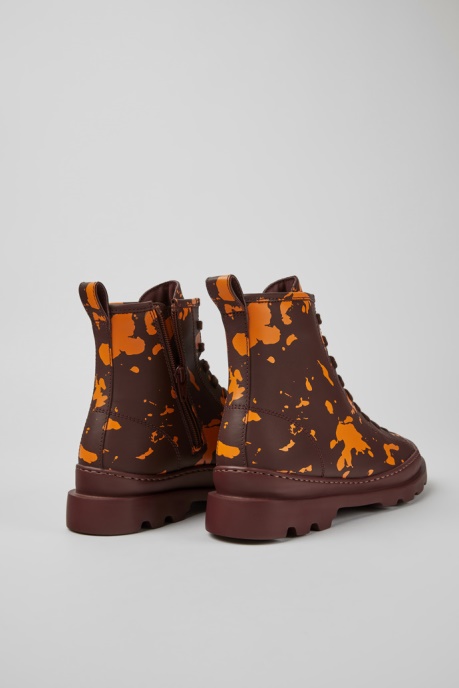 Brutus Burgundy And Orange Printed Leather Ankle Boots For Women Exclusive Camper AU