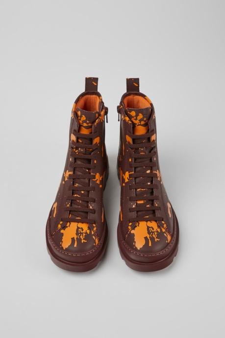 Brutus Burgundy And Orange Printed Leather Ankle Boots For Women Exclusive Camper AU