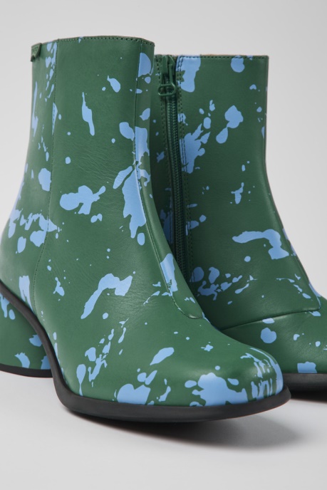 Design Kiara Green And Blue Printed Leather Ankle Boots Camper AU