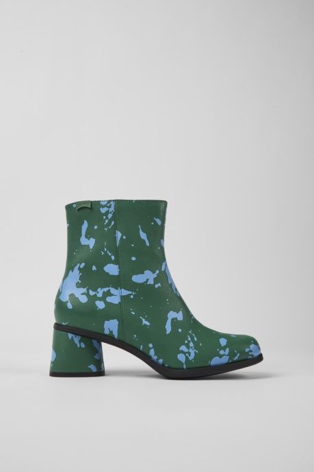 Design Kiara Green And Blue Printed Leather Ankle Boots Camper AU