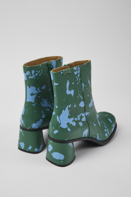 Design Kiara Green And Blue Printed Leather Ankle Boots Camper AU