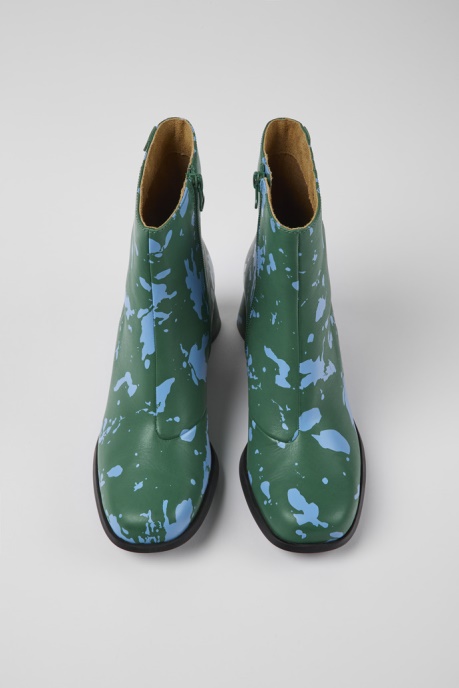 Design Kiara Green And Blue Printed Leather Ankle Boots Camper AU
