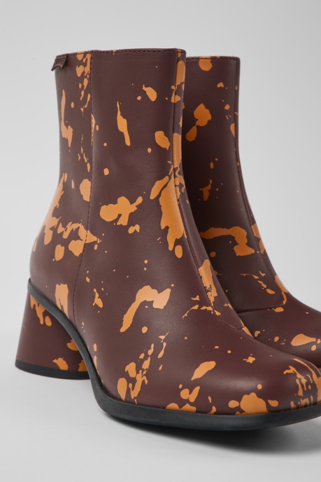 Kiara Burgundy And Orange Printed Leather Ankle Boots Exclusive Camper AU