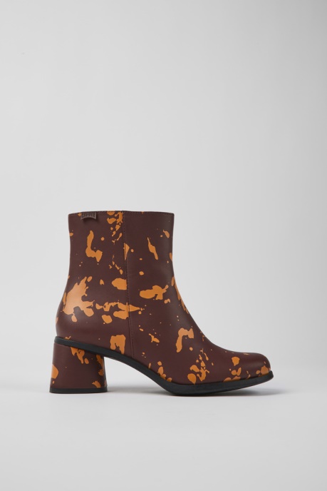 Kiara Burgundy And Orange Printed Leather Ankle Boots Exclusive Camper AU