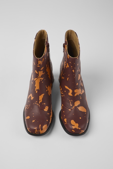 Kiara Burgundy And Orange Printed Leather Ankle Boots Exclusive Camper AU