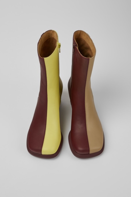 Exclusive Camper AU Twins Burgundy And Yellow Ankle Boots For Women