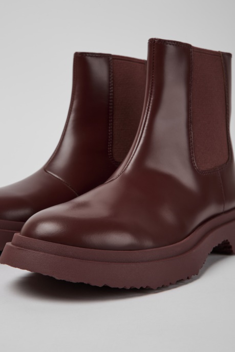 Camper AU Design Walden Burgundy Leather Boots For Women