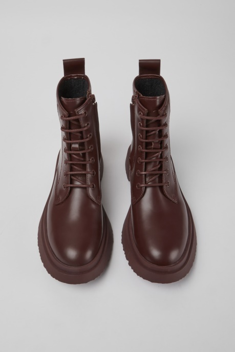Camper AU Walden Burgundy Leather Boots For Women New Arrivals
