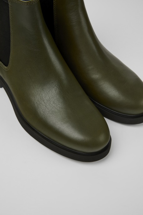 Camper AU Iman Dark Green Leather Chelsea Boots For Women New Arrivals