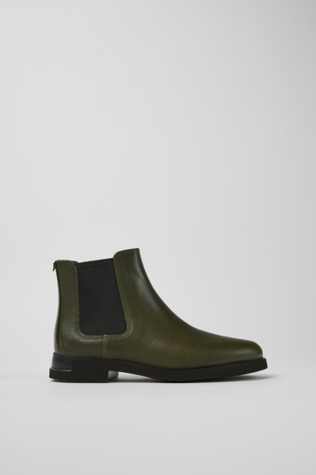 Camper AU Iman Dark Green Leather Chelsea Boots For Women New Arrivals
