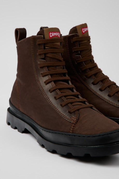 Camper AU Design Brutus Brown Textile And Leather Ankle Boots For Women