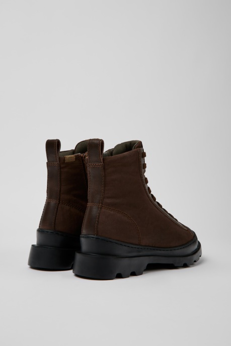 Camper AU Design Brutus Brown Textile And Leather Ankle Boots For Women