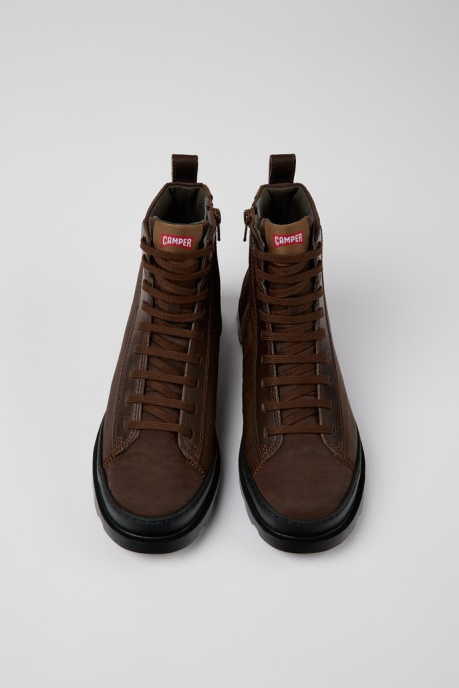 Camper AU Design Brutus Brown Textile And Leather Ankle Boots For Women