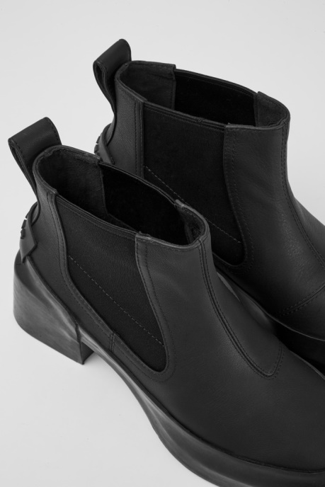 Design Rain Black Leather Ankle Boots With Heels Camper AU