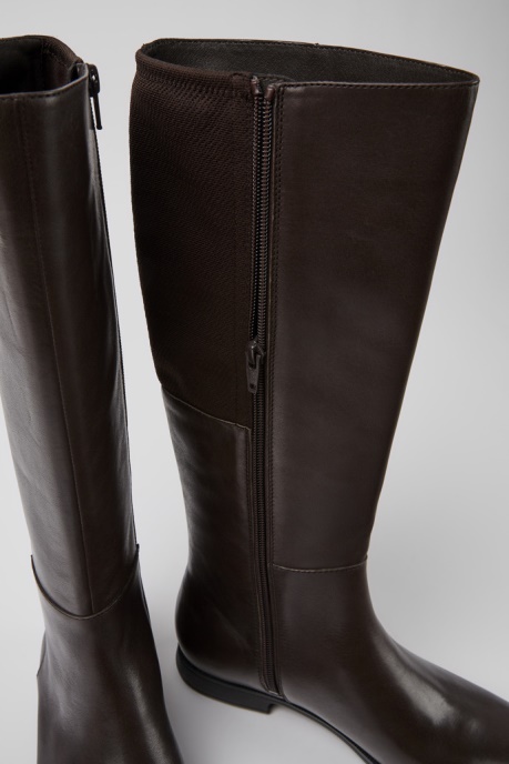 Mil Dark Brown Leather And Textile High Boots For Women Camper AU New Arrivals