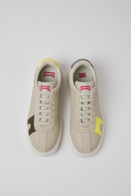 Camper AU Twins Gray Leather And Nubuck Sneakers For Women New Arrivals