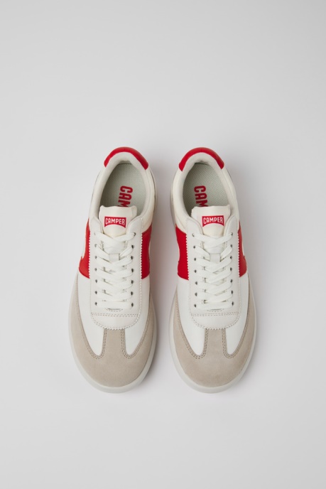 Camper AU Pelotas Xlite White And Red Leather And Textile Sneakers For Women New Arrivals
