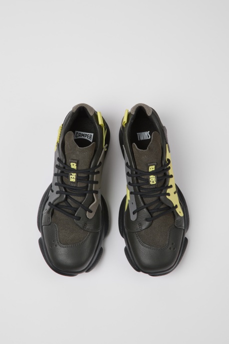 Design Twins Gray Yellow And Black Leather Sneakers For Women Camper AU