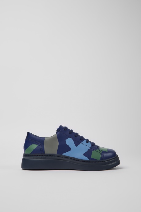 Camper AU Design Twins Blue And Green Printed Leather Sneakers For Women