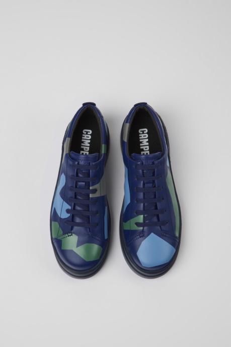 Camper AU Design Twins Blue And Green Printed Leather Sneakers For Women