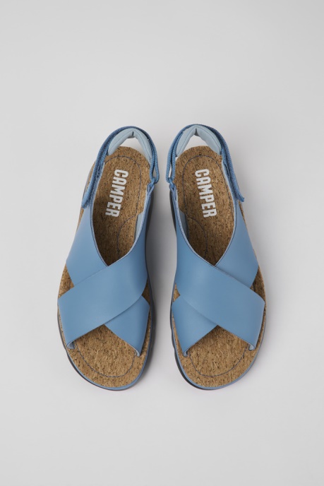 Design Oruga Blue Leather And Textile Sandals For Women Camper AU