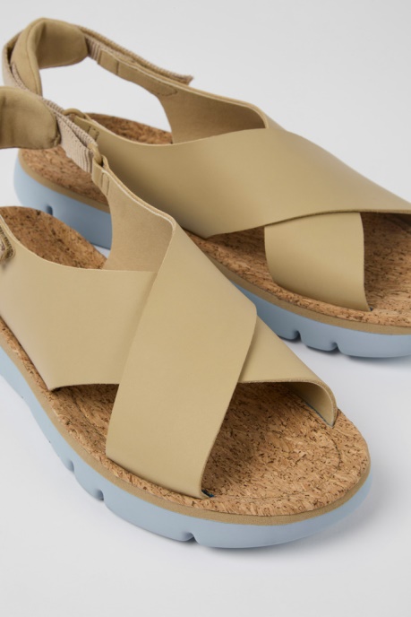 Oruga Beige Leather And Textile Sandals For Women Exclusive Camper AU