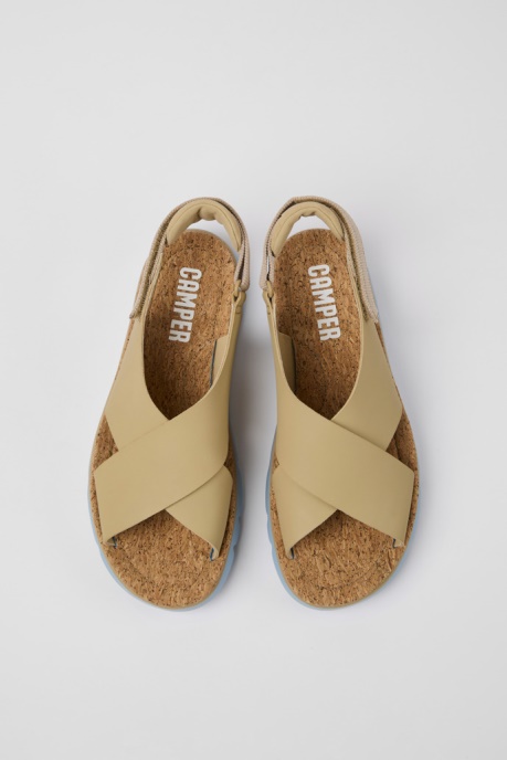 Oruga Beige Leather And Textile Sandals For Women Exclusive Camper AU