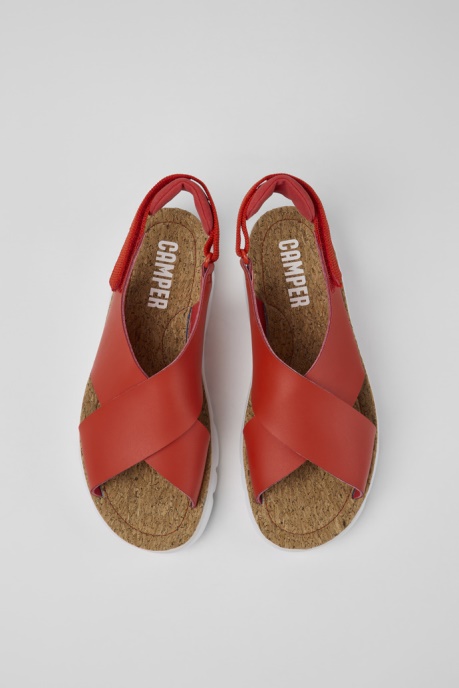 Exclusive Camper AU Oruga Red Leather And Textile Sandals For Women