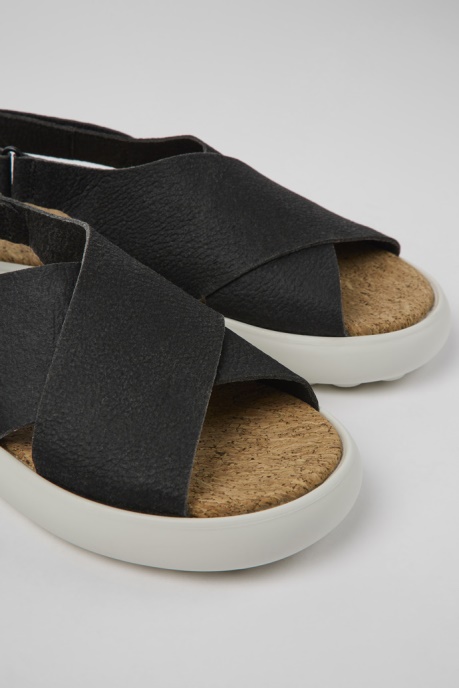 Camper AU Design Pelotas Flota Black And White Leather Sandals For Women