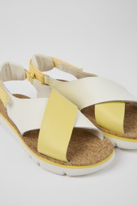 Camper AU Twins White And Yellow Leather And Textile Sandals For Women New Arrivals