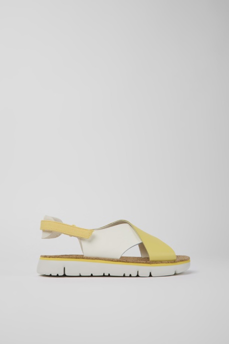 Camper AU Twins White And Yellow Leather And Textile Sandals For Women New Arrivals