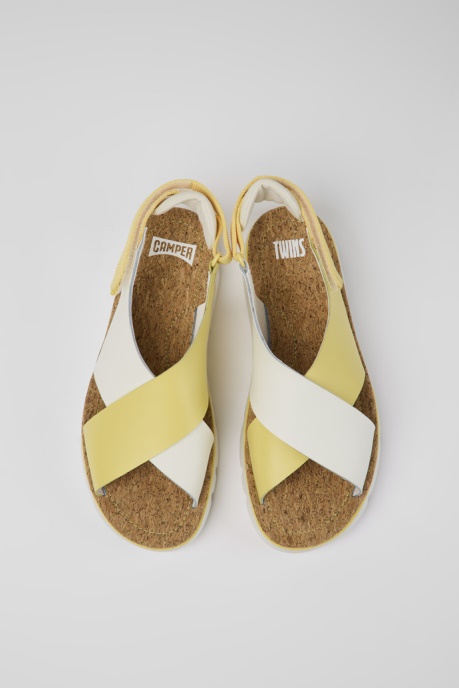 Camper AU Twins White And Yellow Leather And Textile Sandals For Women New Arrivals