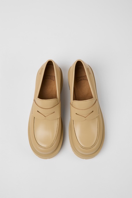 Camper AU Milah Beige Leather Loafers For Women New Arrivals