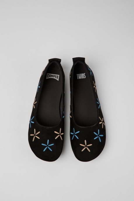 Camper AU Design Twins Black Nubuck Ballerinas For Women