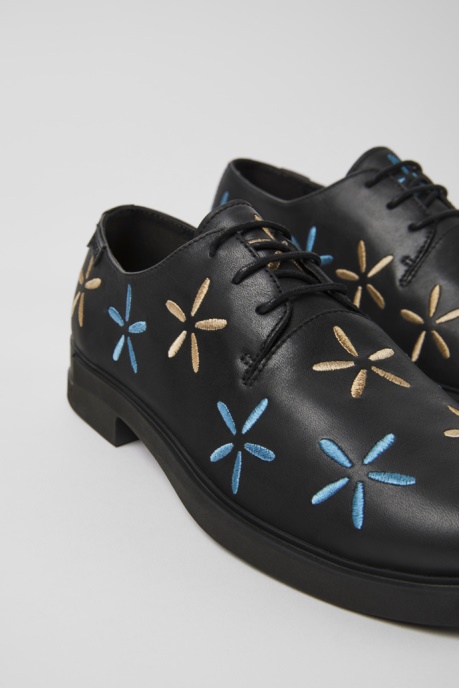 Camper AU Twins Black Leather Shoes For Women New Arrivals