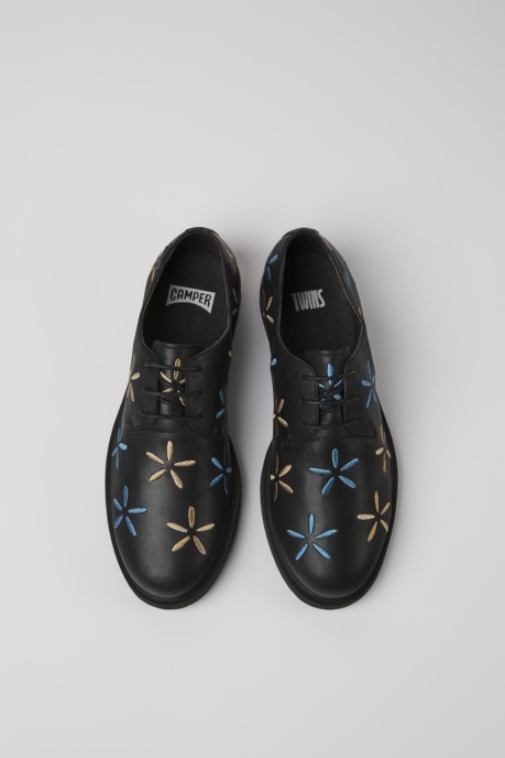 Camper AU Twins Black Leather Shoes For Women New Arrivals
