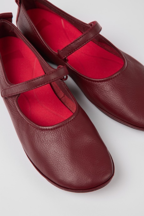 Exclusive Camper AU Right Burgundy Leather Ballerina Flats For Women