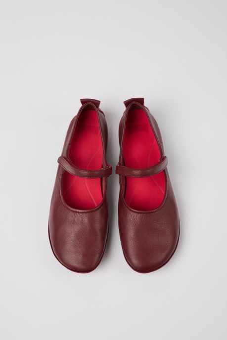 Exclusive Camper AU Right Burgundy Leather Ballerina Flats For Women