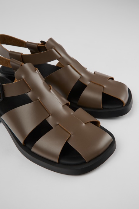 Camper AU Design Dana Brown Leather Sandals For Women