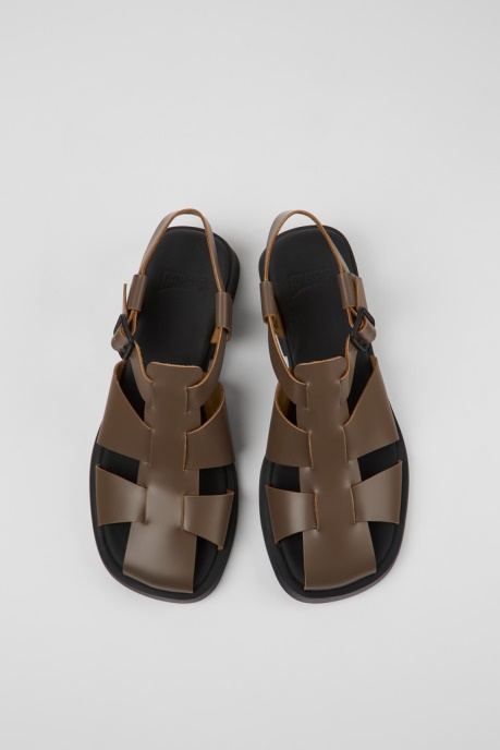 Camper AU Design Dana Brown Leather Sandals For Women
