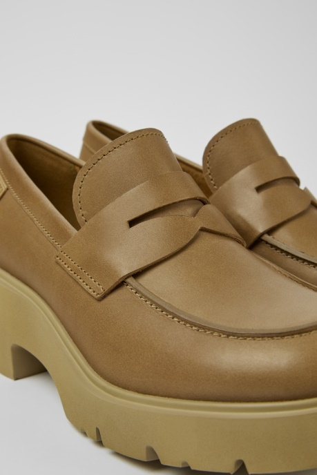 Milah Beige Leather Loafers For Women Exclusive Camper AU