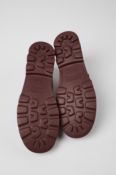 Camper AU Design Brutus Burgundy Leather Mary Jane Flats For Women